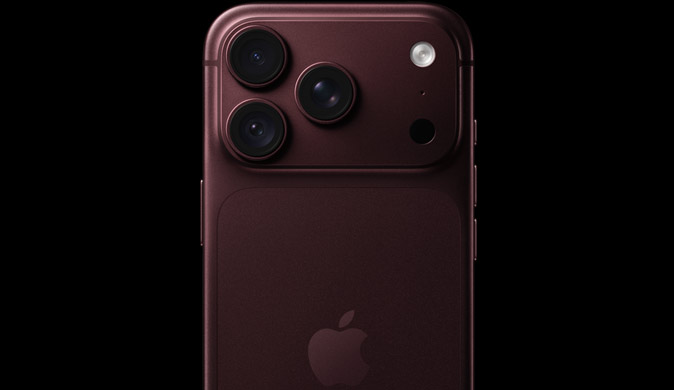 Rear exterior iPhone 18 Pro in Burgundy, featuring 48 MP Main camera with variable aperture