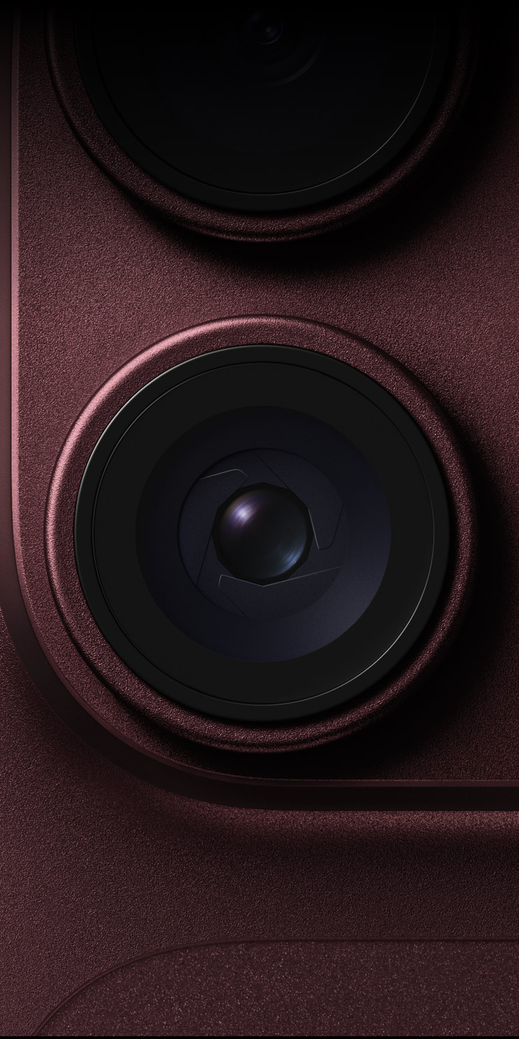Close-up image of iPhone 18 Pro camera lens, Burgundy color