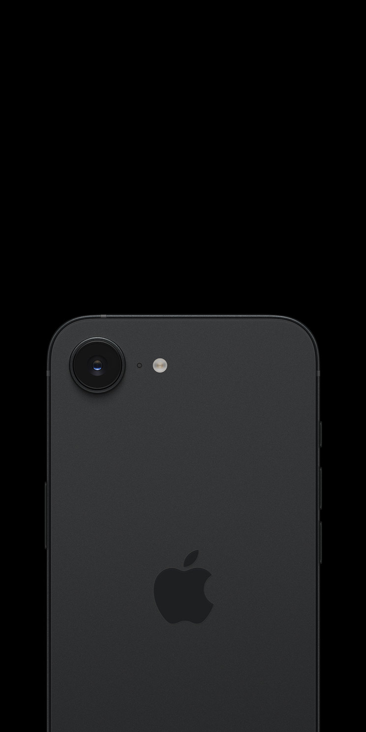 iPhone Air in Space Black finish, back exterior showcasing Fusion camera system, 2-in-1 lens, LiDAR, flash and microphone